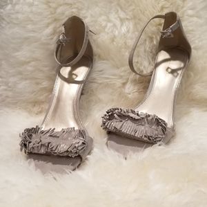 Pelle Moda Taupe Shimmer Heels with Fringe 6.5